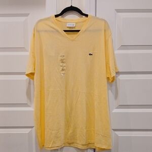 New Lacoste V Neck 100% Pima Cotton Yellow Tee Size 9 (US 4XL)